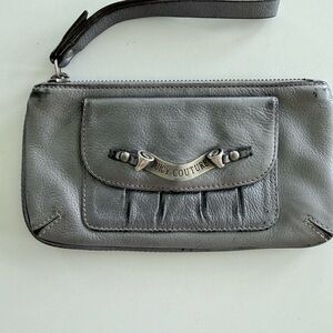 Juicy Couture Gray Leather Wristlet Clutch with Branded Plaque